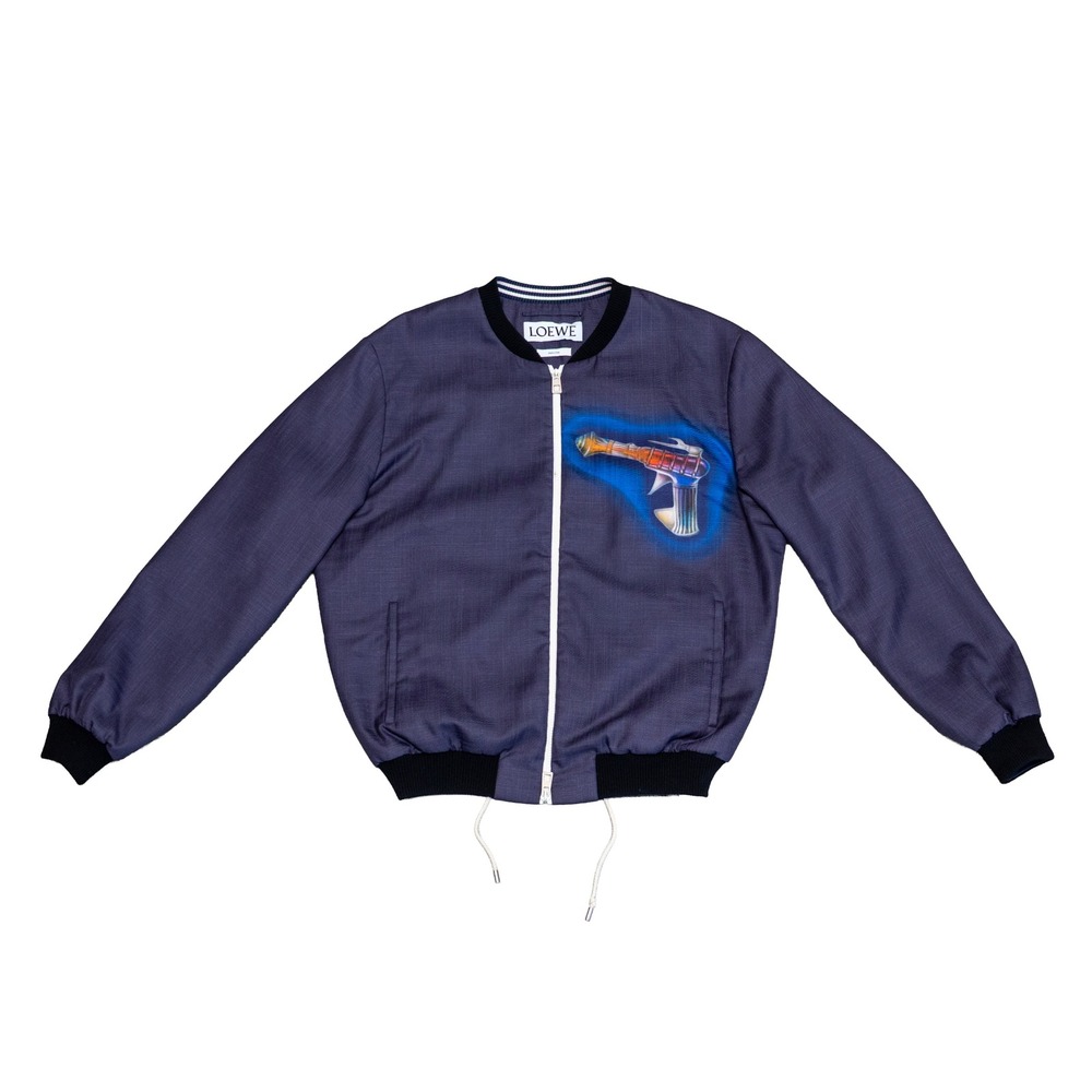 Rare Loewe Mens Ray Gun Rocket Ship Bomber Jacket Navy Blue Silk Lining SZ L/50